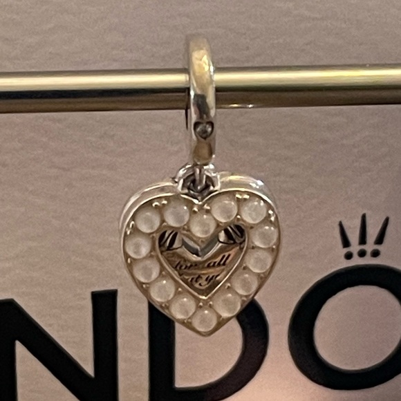 NIB Pearlescent White Heart Double Dangle Charm mom - Picture 2 of 8